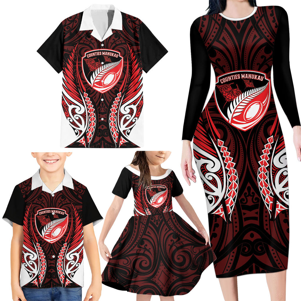 Counties Manukau 2026 Rugby Custom Family Matching Long Sleeve Bodycon Dress and Hawaiian Shirt NZ Maori Silver Fern LT14 - Polynesian Pride