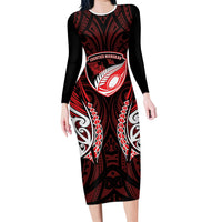 Counties Manukau 2026 Rugby Custom Family Matching Long Sleeve Bodycon Dress and Hawaiian Shirt NZ Maori Silver Fern LT14 Mom's Dress Red - Polynesian Pride