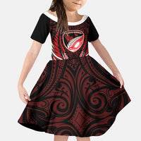 Counties Manukau 2026 Rugby Custom Family Matching Off Shoulder Short Dress and Hawaiian Shirt NZ Maori Silver Fern LT14 Daughter's Dress Red - Polynesian Pride