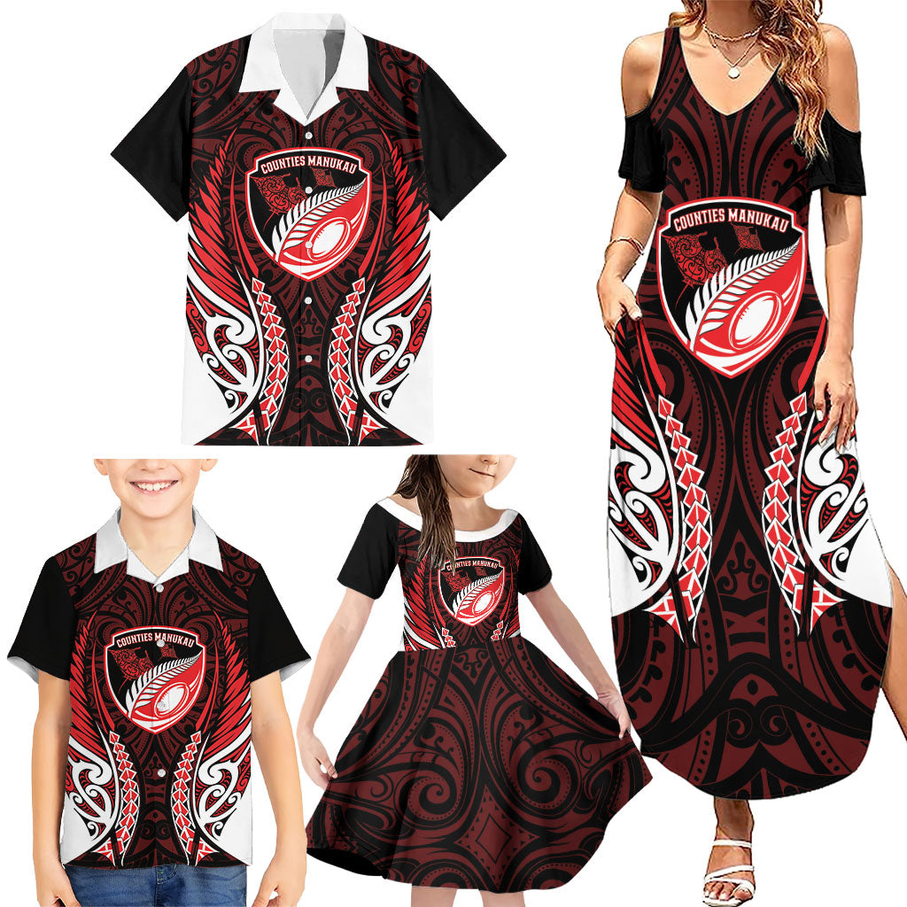 Counties Manukau 2026 Rugby Custom Family Matching Summer Maxi Dress and Hawaiian Shirt NZ Maori Silver Fern LT14 - Polynesian Pride