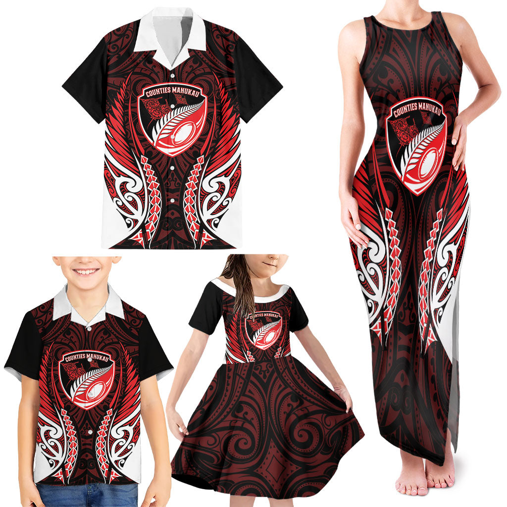 Counties Manukau 2026 Rugby Custom Family Matching Tank Maxi Dress and Hawaiian Shirt NZ Maori Silver Fern