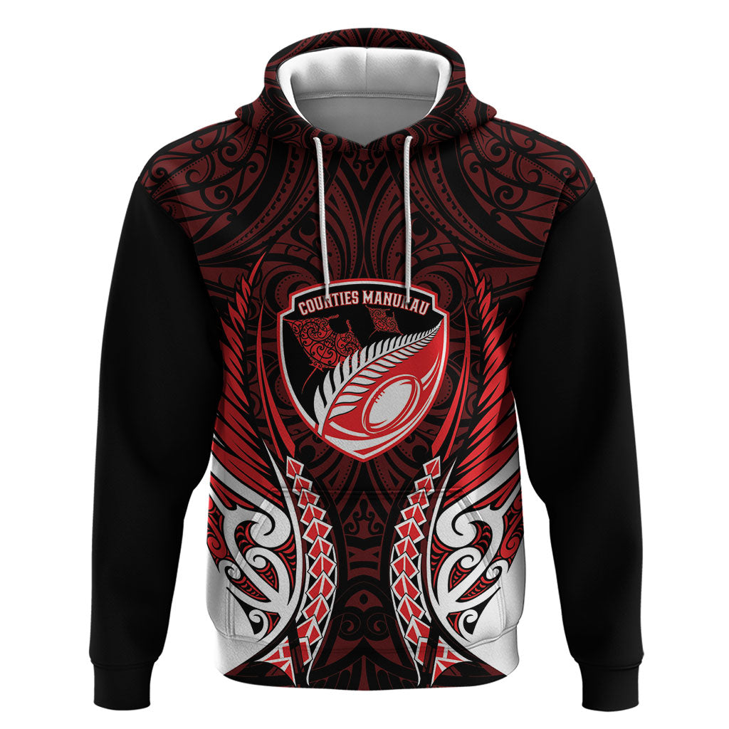 Counties Manukau 2026 Rugby Custom Hoodie NZ Maori Silver Fern LT14 Pullover Hoodie Red - Polynesian Pride
