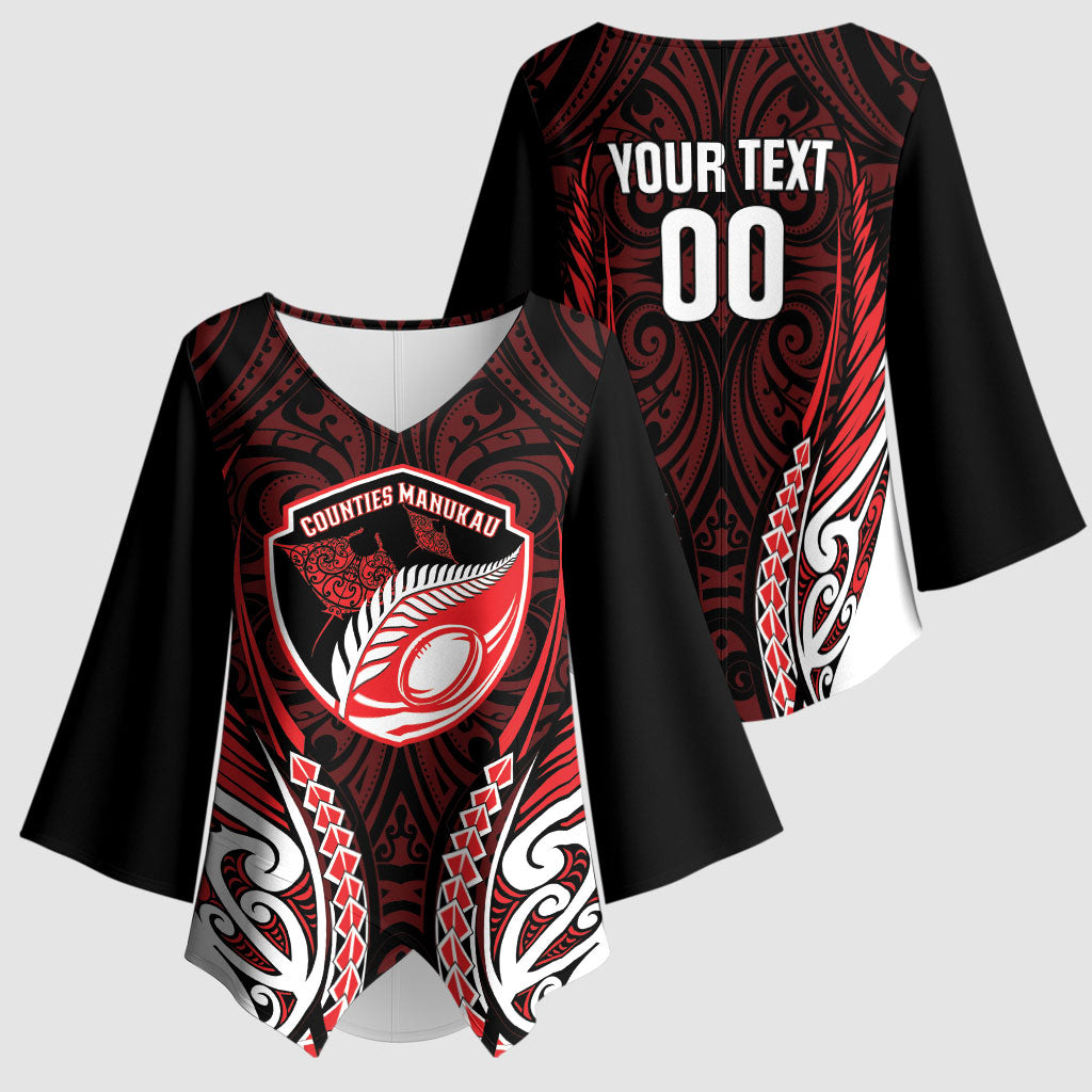 Counties Manukau 2026 Rugby Custom Kimono Sleeve Blouse NZ Maori Silver Fern LT14 - Polynesian Pride