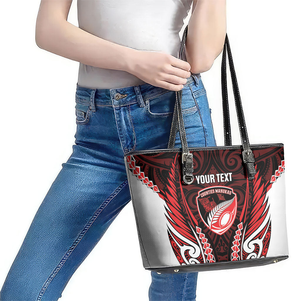 Counties Manukau 2026 Rugby Custom Leather Tote Bag NZ Maori Silver Fern LT14 - Polynesian Pride