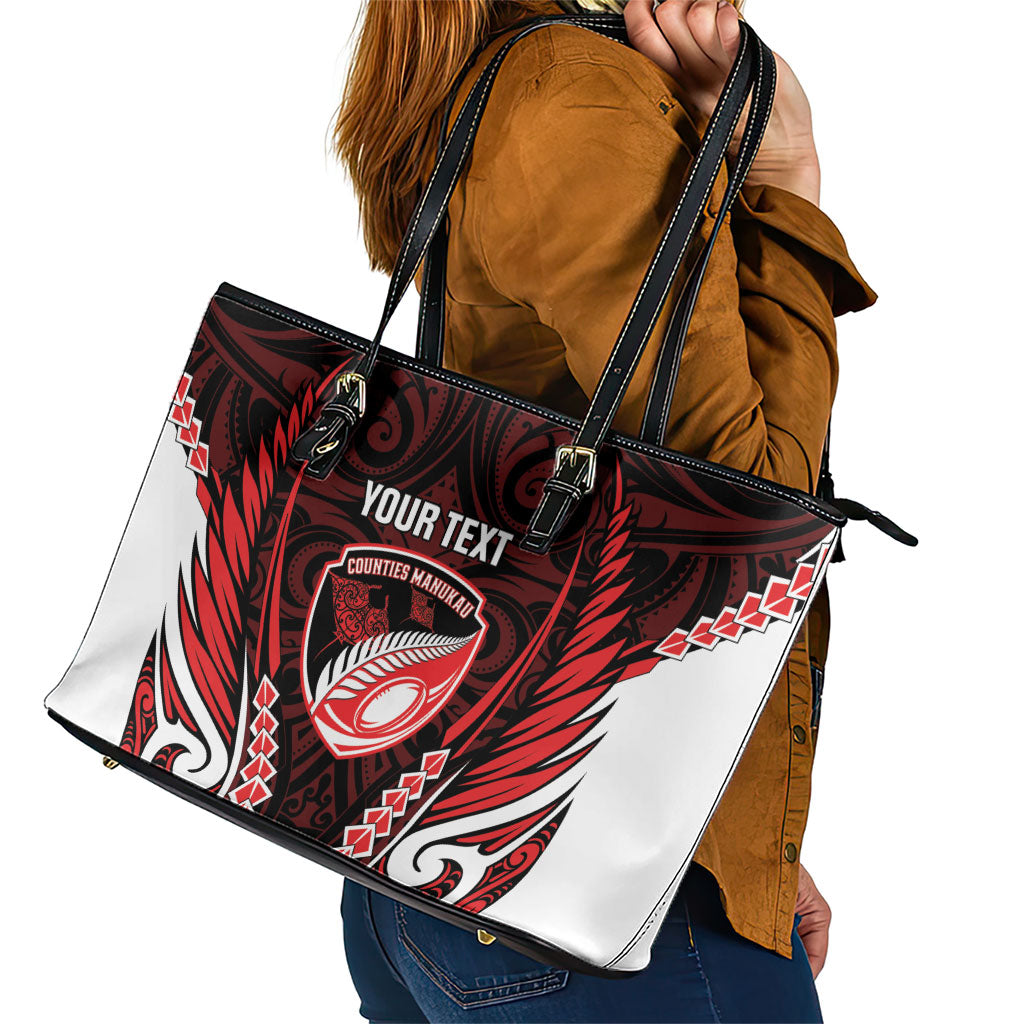 Counties Manukau 2026 Rugby Custom Leather Tote Bag NZ Maori Silver Fern LT14 - Polynesian Pride