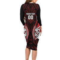 Counties Manukau 2026 Rugby Custom Long Sleeve Bodycon Dress NZ Maori Silver Fern