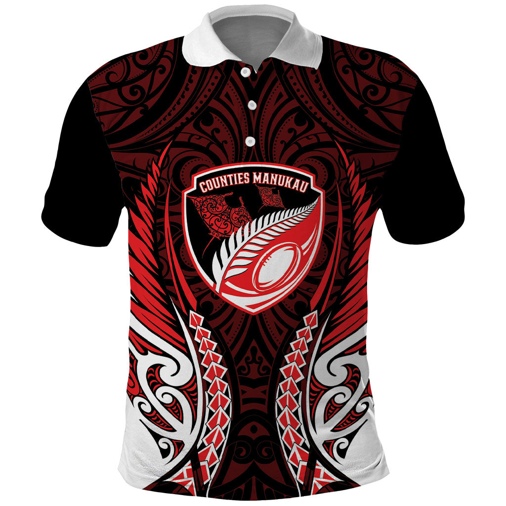 Counties Manukau 2026 Rugby Custom Polo Shirt NZ Maori Silver Fern LT14 Red - Polynesian Pride