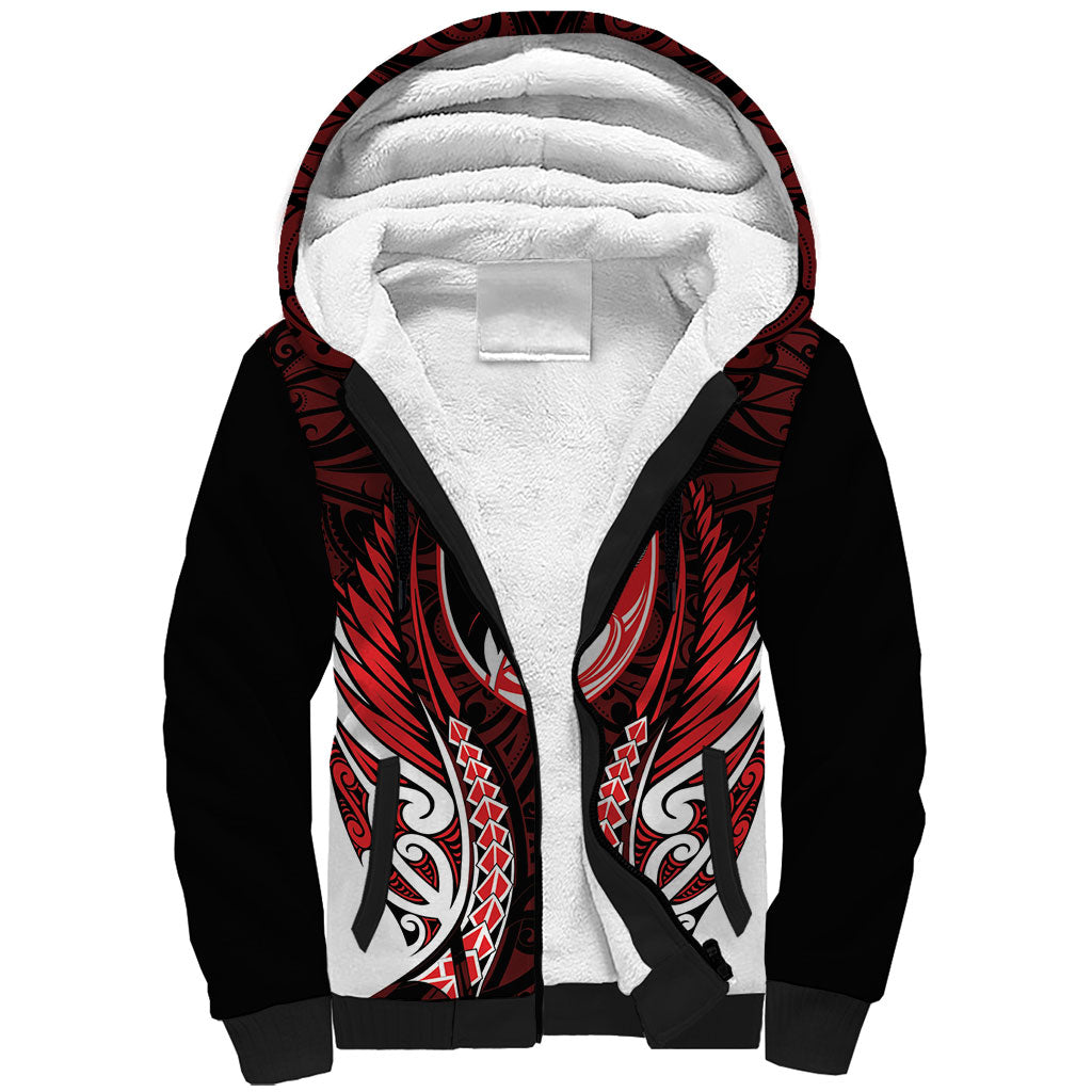 Counties Manukau 2026 Rugby Custom Sherpa Hoodie NZ Maori Silver Fern LT14 Unisex Red - Polynesian Pride