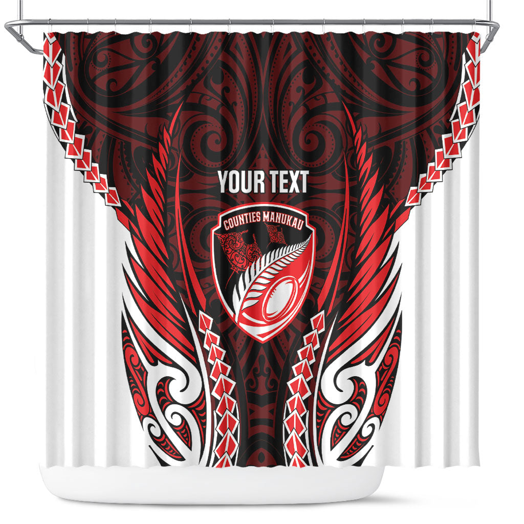 Counties Manukau 2026 Rugby Custom Shower Curtain NZ Maori Silver Fern LT14 Red - Polynesian Pride