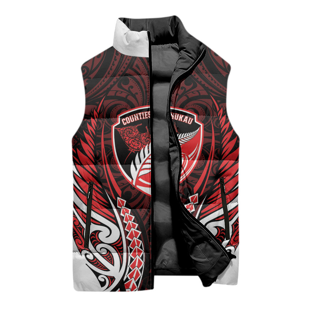 Counties Manukau 2026 Rugby Custom Sleeveless Puffer Jacket NZ Maori Silver Fern LT14 - Polynesian Pride