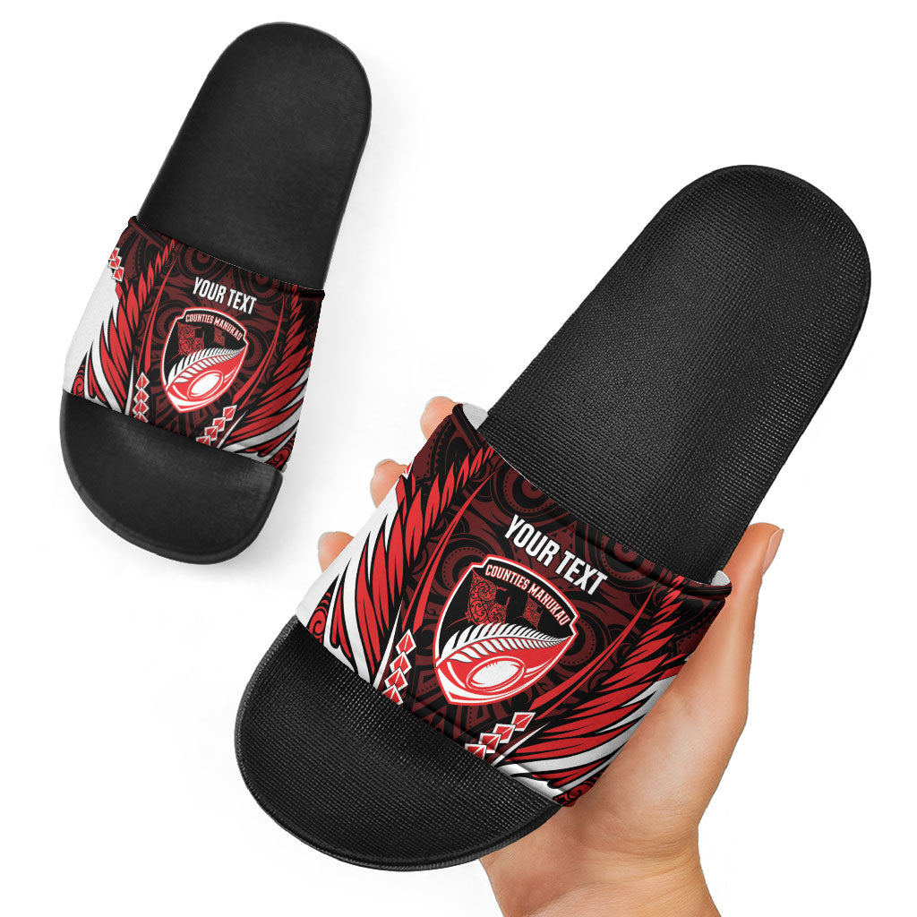 Counties Manukau 2026 Rugby Custom Slide Sandals NZ Maori Silver Fern LT14 - Polynesian Pride