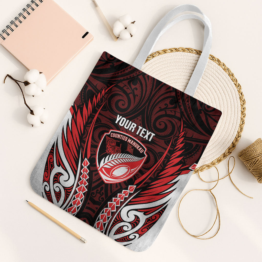 Counties Manukau 2026 Rugby Custom Tote Bag NZ Maori Silver Fern LT14 White Strap One Size Red - Polynesian Pride