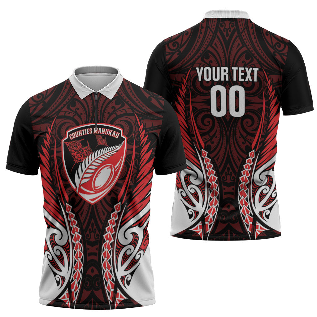 Counties Manukau 2026 Rugby Custom Zipper Polo Shirt NZ Maori Silver Fern