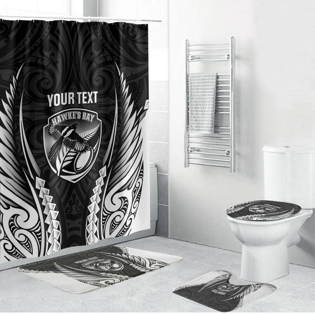 Hawke's Bay 2026 Rugby Custom Bathroom Set NZ Maori Silver Fern LT14 Bathroom Set (4 pcs) Black - Polynesian Pride