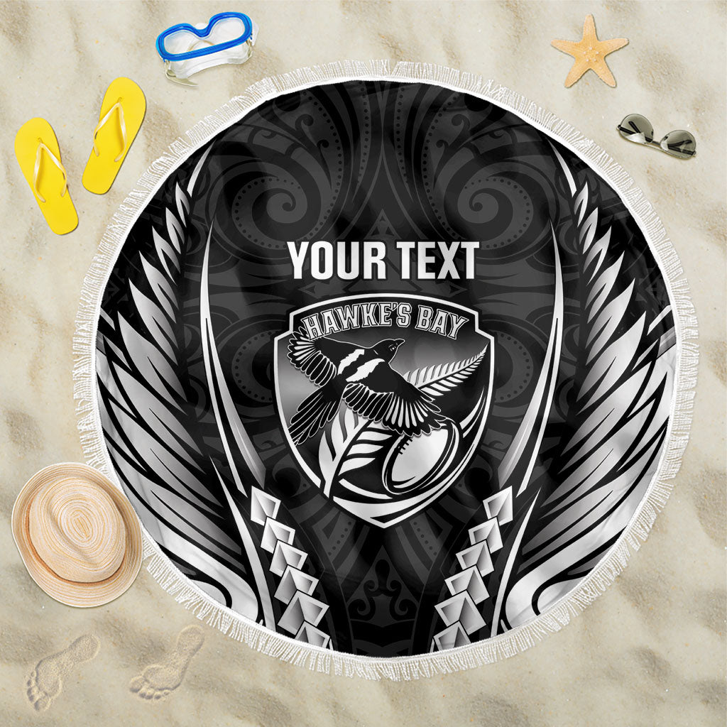 Hawke's Bay 2026 Rugby Custom Beach Blanket NZ Maori Silver Fern LT14 One Size 150cm Black - Polynesian Pride