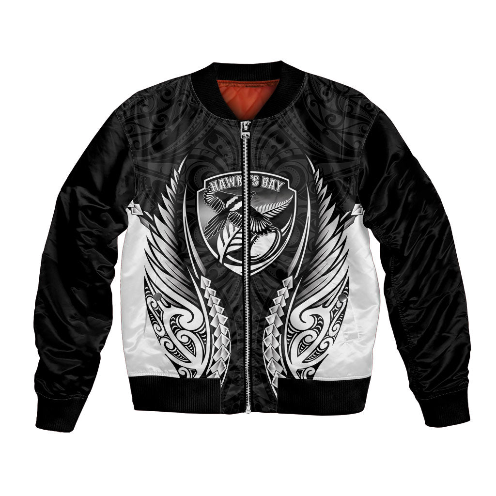 Hawke's Bay 2026 Rugby Custom Bomber Jacket NZ Maori Silver Fern LT14 Unisex Black - Polynesian Pride
