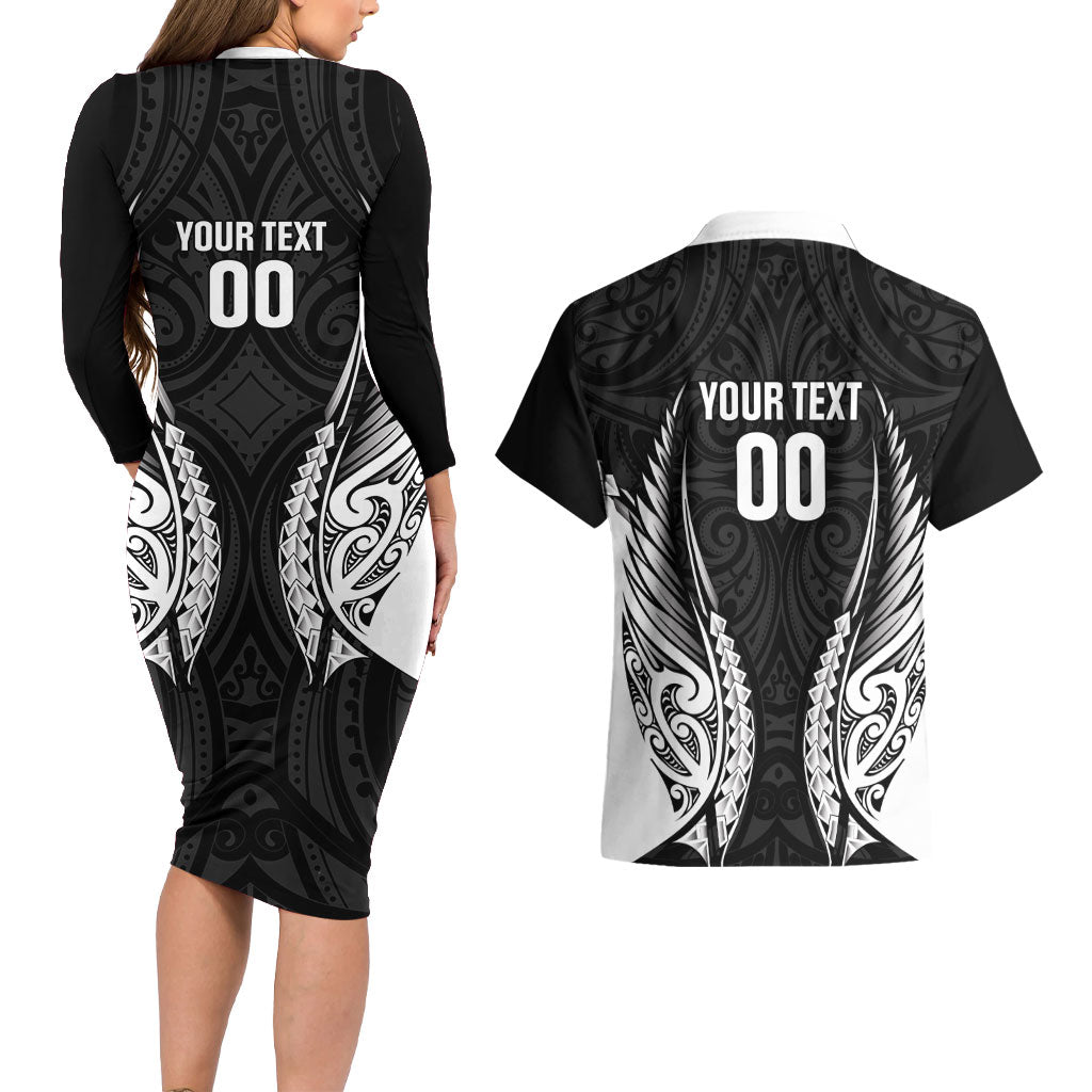 Hawke's Bay 2026 Rugby Custom Couples Matching Long Sleeve Bodycon Dress and Hawaiian Shirt NZ Maori Silver Fern