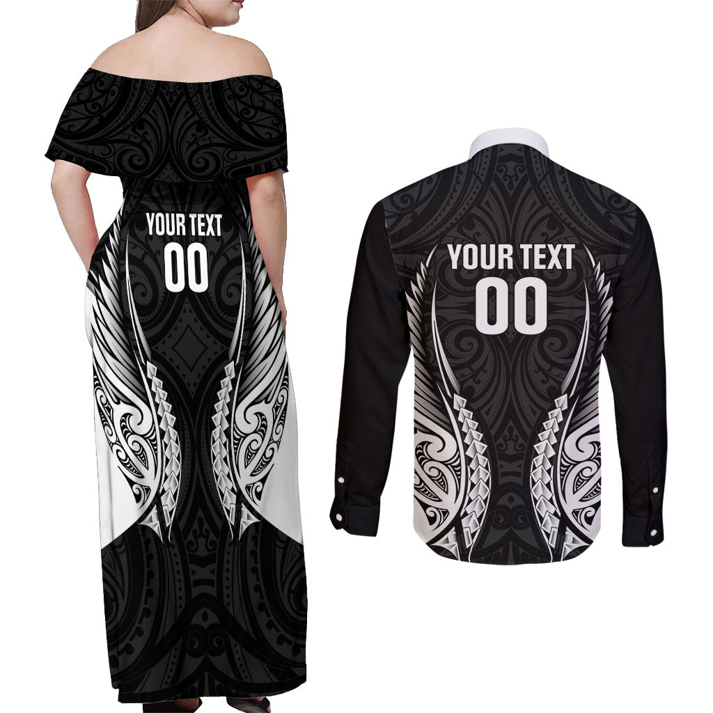 Hawke's Bay 2026 Rugby Custom Couples Matching Off Shoulder Maxi Dress and Long Sleeve Button Shirt NZ Maori Silver Fern