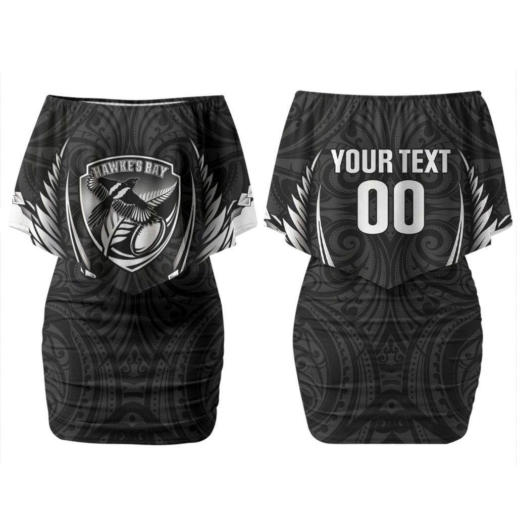 Hawke's Bay 2026 Rugby Custom Couples Matching Off Shoulder Short Dress and Long Sleeve Button Shirt NZ Maori Silver Fern LT14 - Polynesian Pride