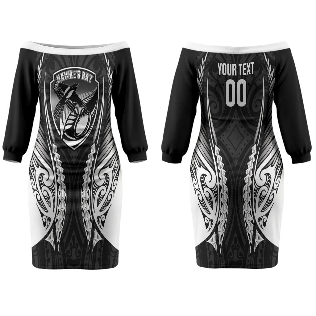Hawke's Bay 2026 Rugby Custom Couples Matching Off The Shoulder Long Sleeve Dress and Hawaiian Shirt NZ Maori Silver Fern LT14 - Polynesian Pride