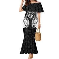 Hawke's Bay 2026 Rugby Custom Family Matching Mermaid Dress and Hawaiian Shirt NZ Maori Silver Fern LT14 Mom's Dress Black - Polynesian Pride