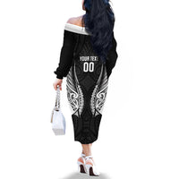 Hawke's Bay 2026 Rugby Custom Family Matching Off The Shoulder Long Sleeve Dress and Hawaiian Shirt NZ Maori Silver Fern LT14 - Polynesian Pride