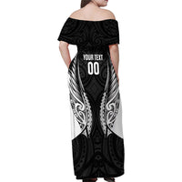 Hawke's Bay 2026 Rugby Custom Family Matching Off Shoulder Maxi Dress and Hawaiian Shirt NZ Maori Silver Fern LT14 - Polynesian Pride