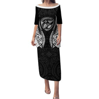 Hawke's Bay 2026 Rugby Custom Family Matching Puletasi and Hawaiian Shirt NZ Maori Silver Fern LT14 Mom's Dress Black - Polynesian Pride