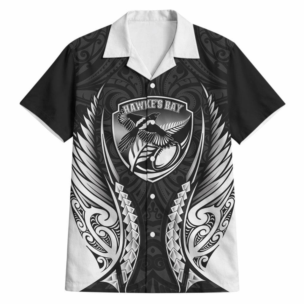 Hawke's Bay 2026 Rugby Custom Hawaiian Shirt NZ Maori Silver Fern LT14 Black - Polynesian Pride