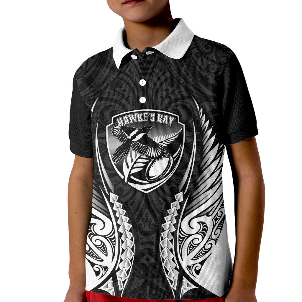 Hawke's Bay 2026 Rugby Custom Kid Polo Shirt NZ Maori Silver Fern LT14 Kid Black - Polynesian Pride