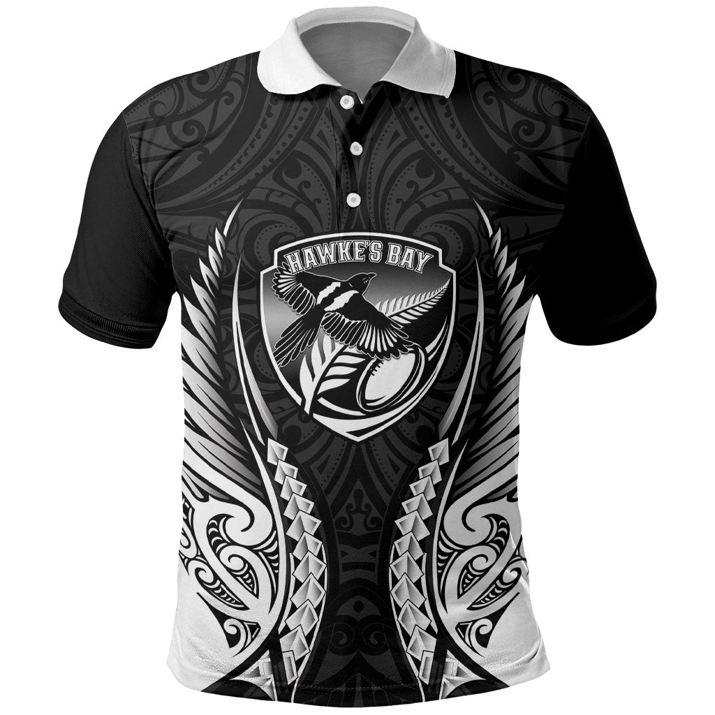 Hawke's Bay 2026 Rugby Custom Polo Shirt NZ Maori Silver Fern LT14 Black - Polynesian Pride