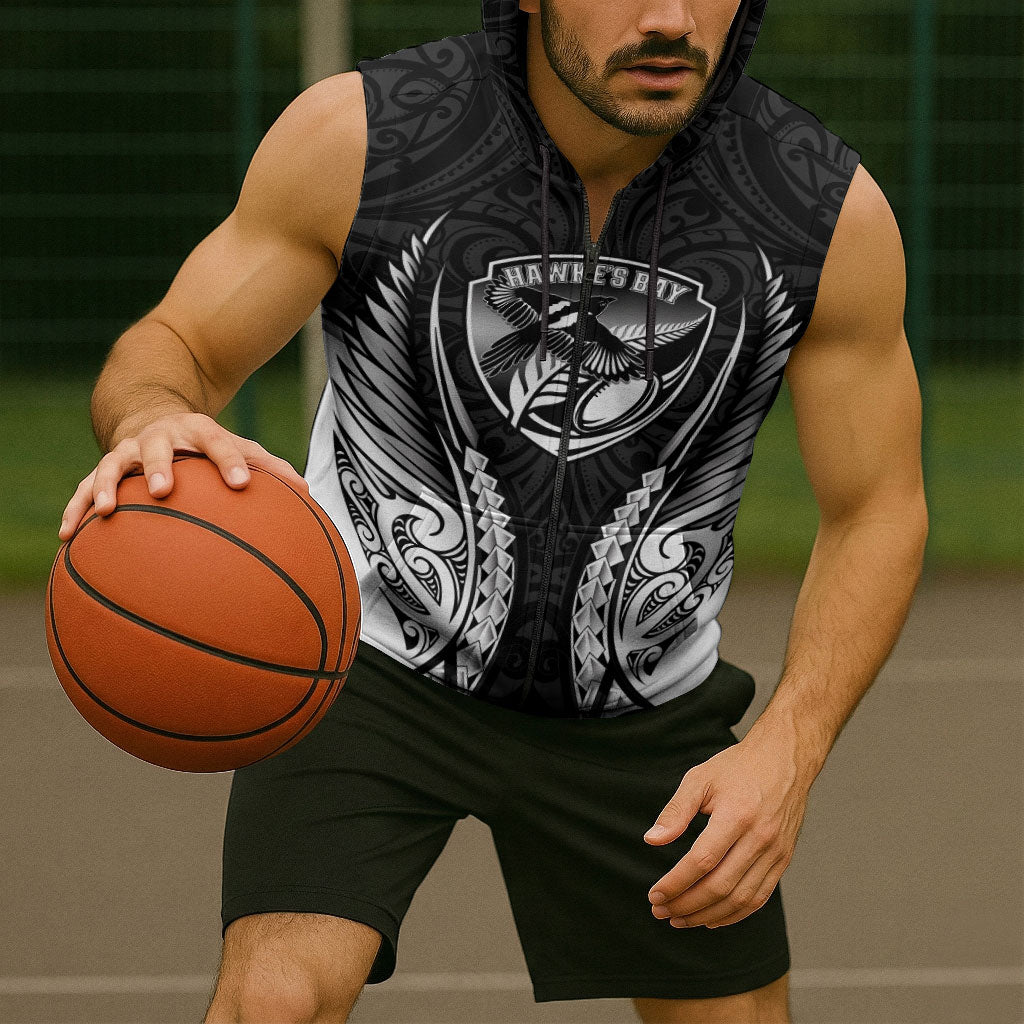 Hawke's Bay 2026 Rugby Custom Sleeveless Zip Hoodie NZ Maori Silver Fern