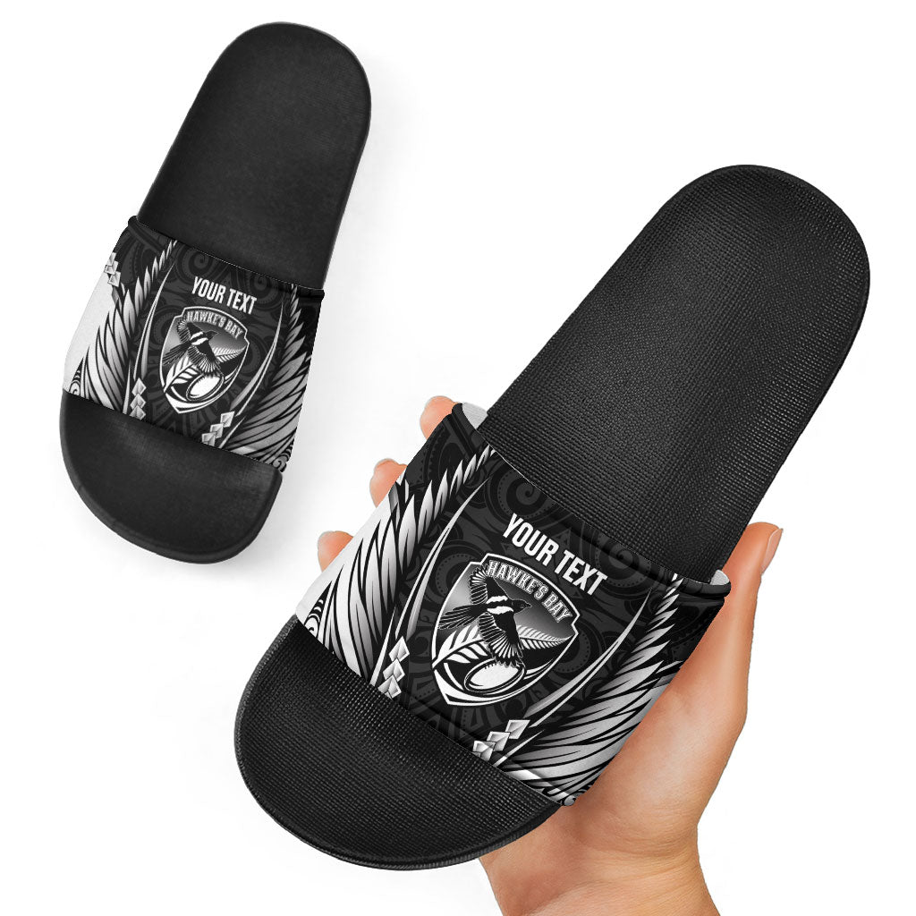 Hawke's Bay 2026 Rugby Custom Slide Sandals NZ Maori Silver Fern LT14 - Polynesian Pride