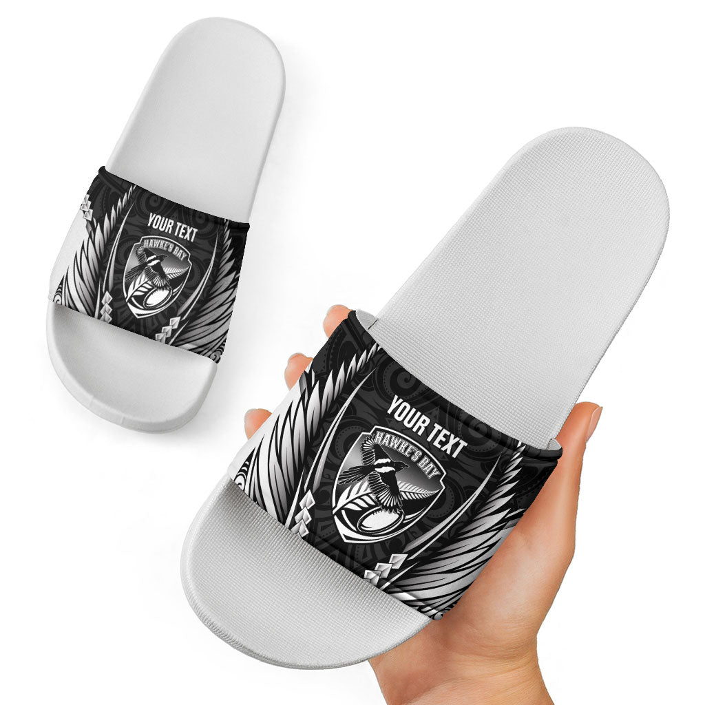 Hawke's Bay 2026 Rugby Custom Slide Sandals NZ Maori Silver Fern LT14 - Polynesian Pride
