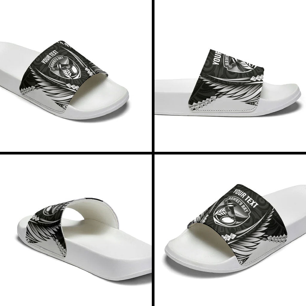 Hawke's Bay 2026 Rugby Custom Slide Sandals NZ Maori Silver Fern LT14 - Polynesian Pride