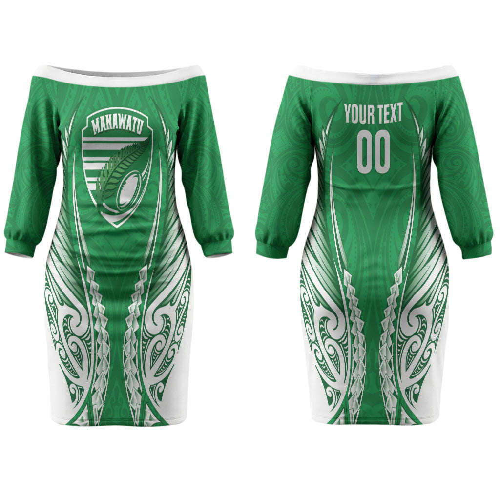 Manawatu 2026 Rugby Custom Couples Matching Off The Shoulder Long Sleeve Dress and Hawaiian Shirt NZ Maori Silver Fern LT14 - Polynesian Pride