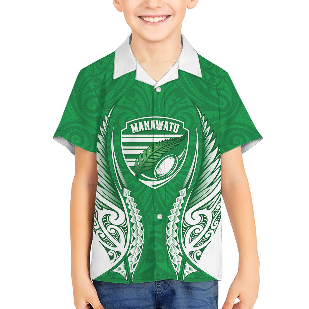 Manawatu 2026 Rugby Custom Family Matching Long Sleeve Bodycon Dress and Hawaiian Shirt NZ Maori Silver Fern LT14 Son's Shirt Green - Polynesian Pride