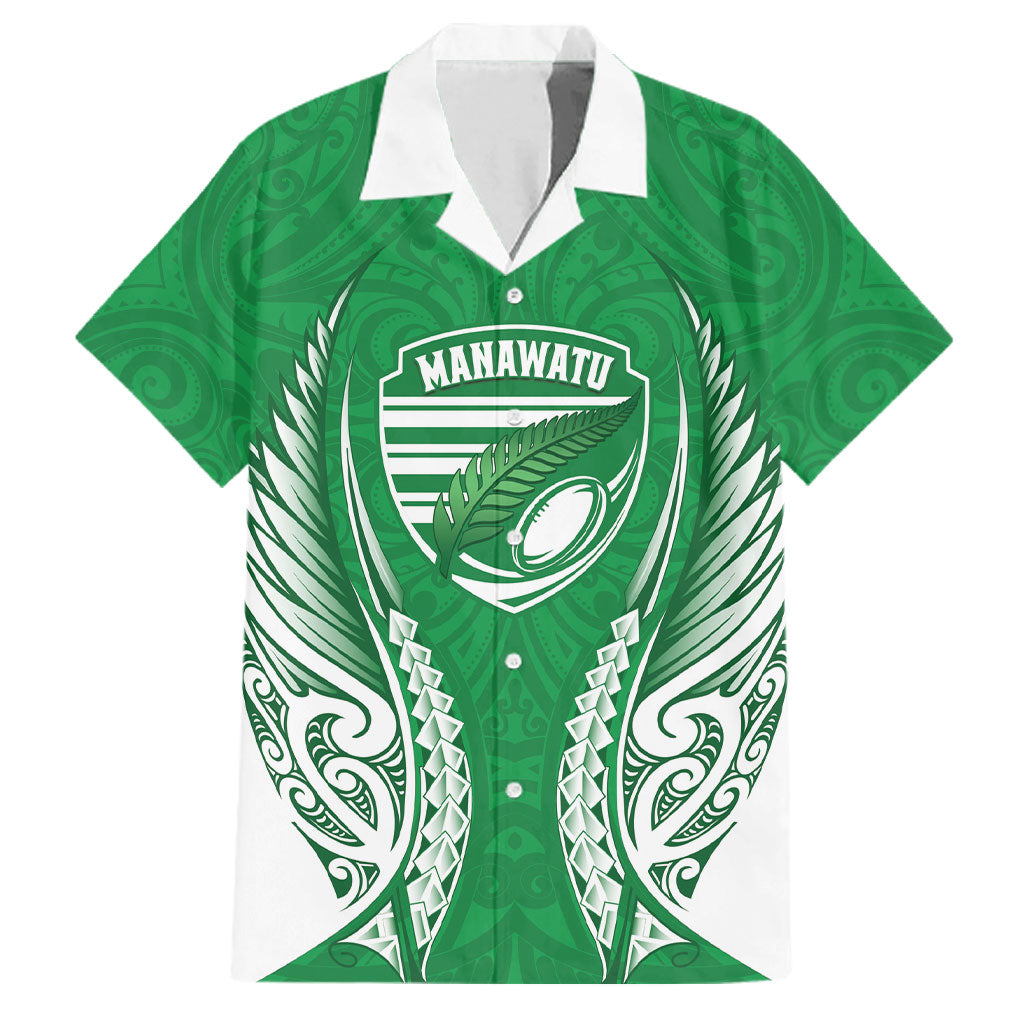 Manawatu 2026 Rugby Custom Family Matching Off Shoulder Short Dress and Hawaiian Shirt NZ Maori Silver Fern LT14 Dad's Shirt - Short Sleeve Green - Polynesian Pride