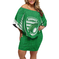 Manawatu 2026 Rugby Custom Family Matching Off Shoulder Short Dress and Hawaiian Shirt NZ Maori Silver Fern LT14 Mom's Dress Green - Polynesian Pride