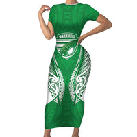 Manawatu 2026 Rugby Custom Family Matching Short Sleeve Bodycon Dress and Hawaiian Shirt NZ Maori Silver Fern LT14 Mom's Dress Green - Polynesian Pride