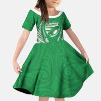 Manawatu 2026 Rugby Custom Family Matching Tank Maxi Dress and Hawaiian Shirt NZ Maori Silver Fern LT14 Daughter's Dress Green - Polynesian Pride