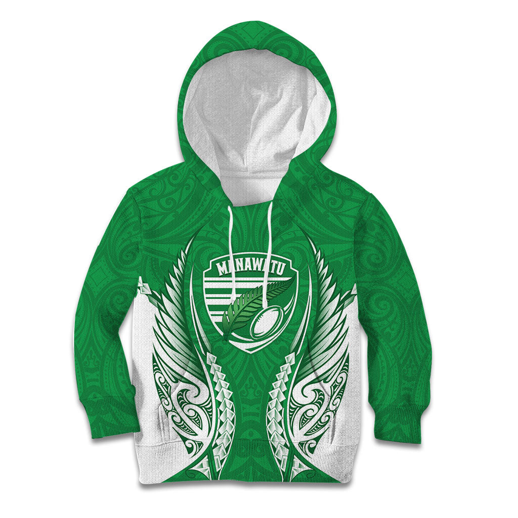 Manawatu 2026 Rugby Custom Kid Hoodie NZ Maori Silver Fern LT14 Hoodie Green - Polynesian Pride