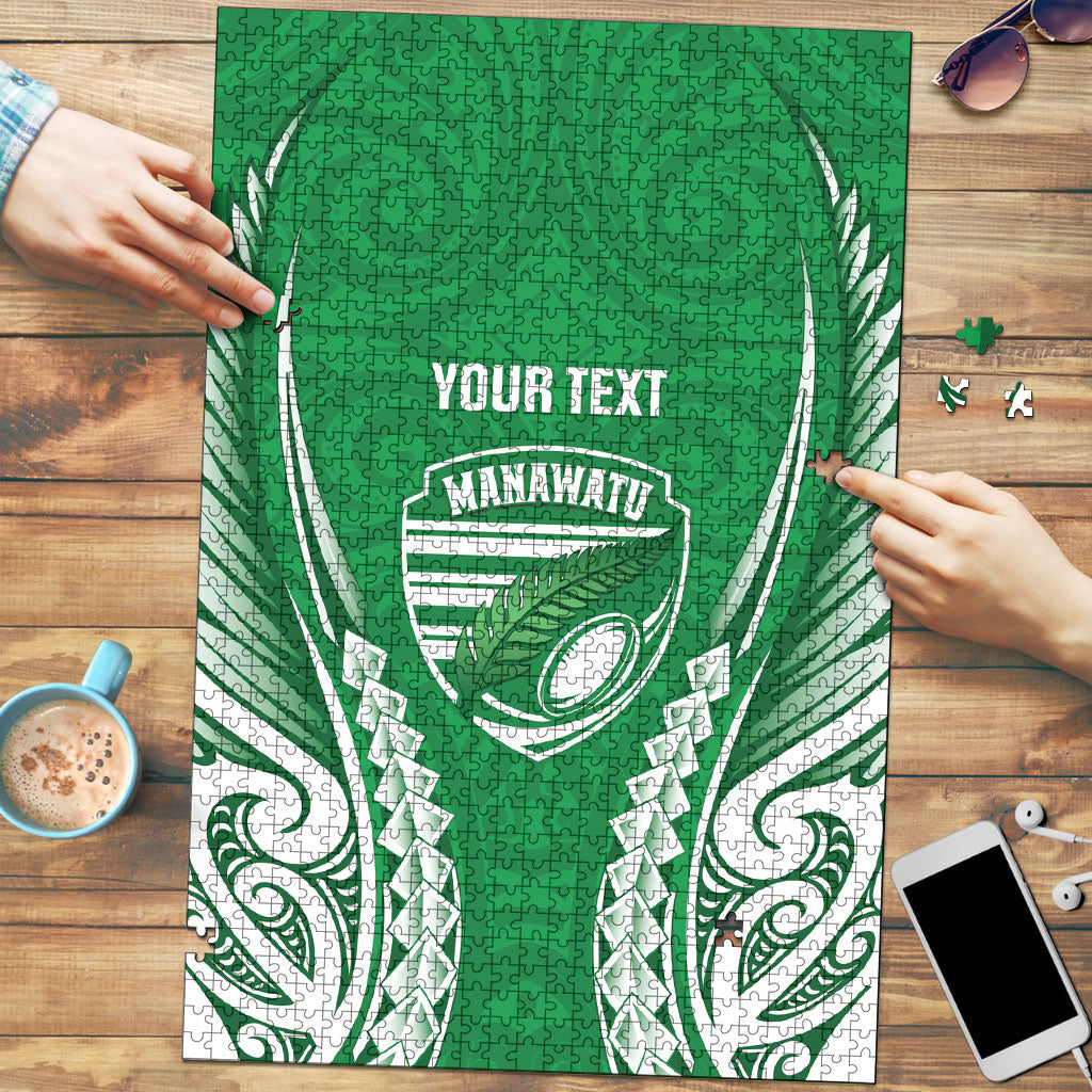 Manawatu 2026 Rugby Custom Puzzle NZ Maori Silver Fern LT14 Green - Polynesian Pride