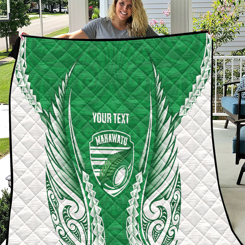 Manawatu 2026 Rugby Custom Quilt NZ Maori Silver Fern LT14 Green - Polynesian Pride