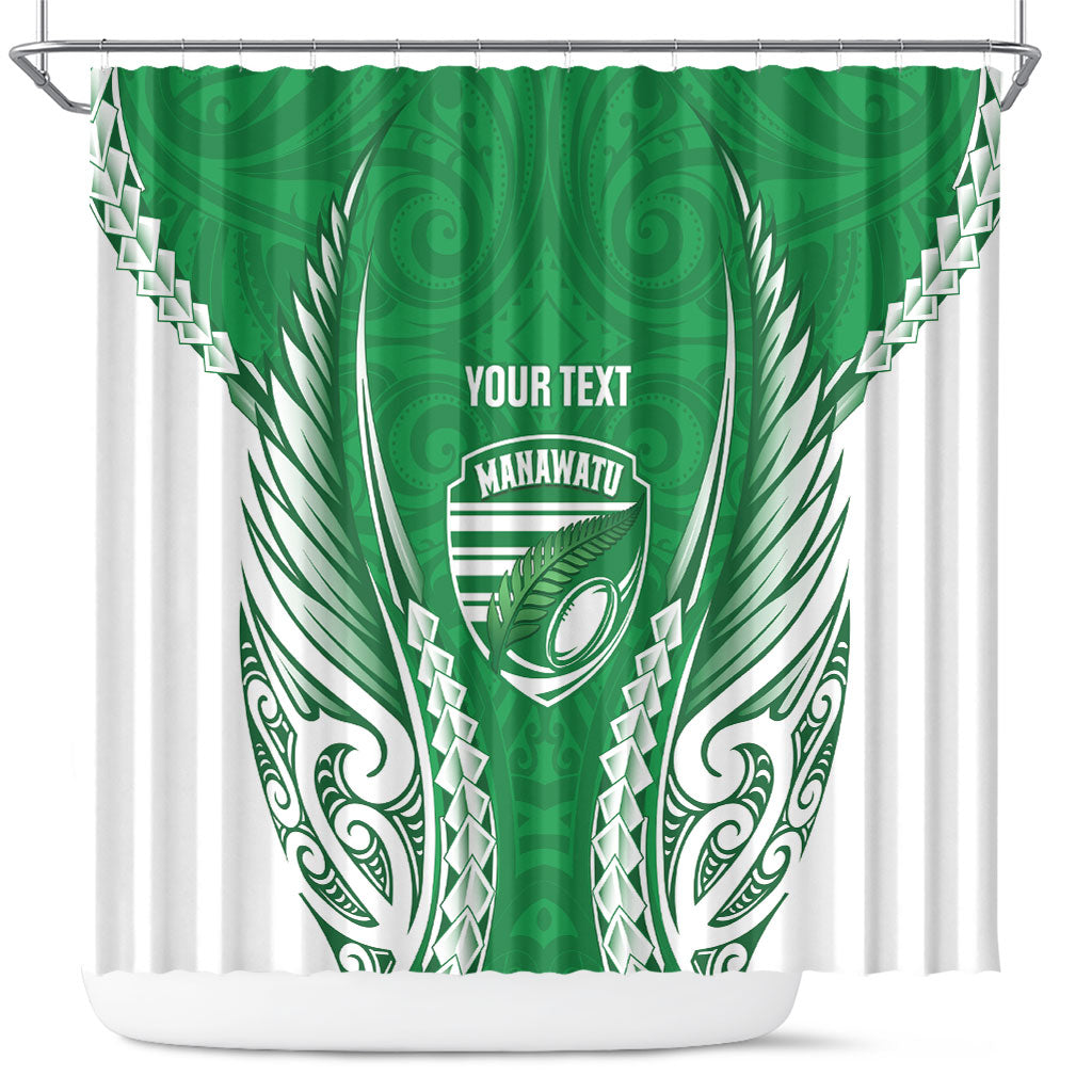 Manawatu 2026 Rugby Custom Shower Curtain NZ Maori Silver Fern LT14 Green - Polynesian Pride