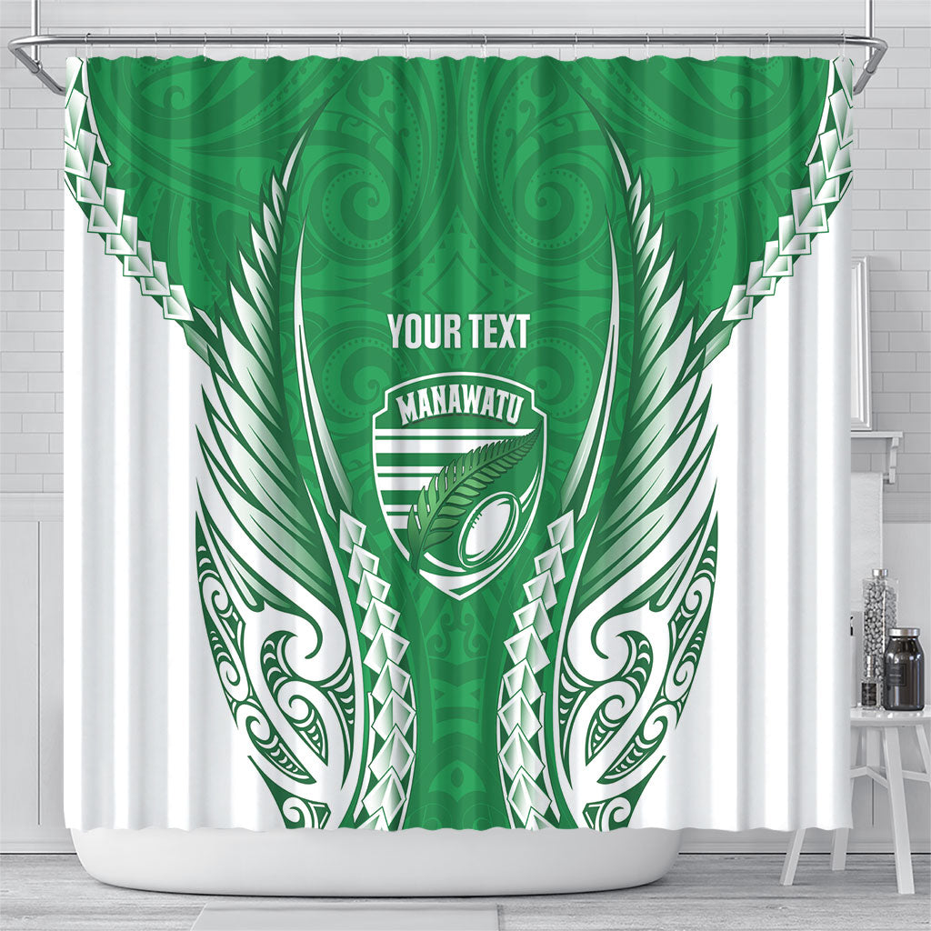 Manawatu 2026 Rugby Custom Shower Curtain NZ Maori Silver Fern LT14 - Polynesian Pride
