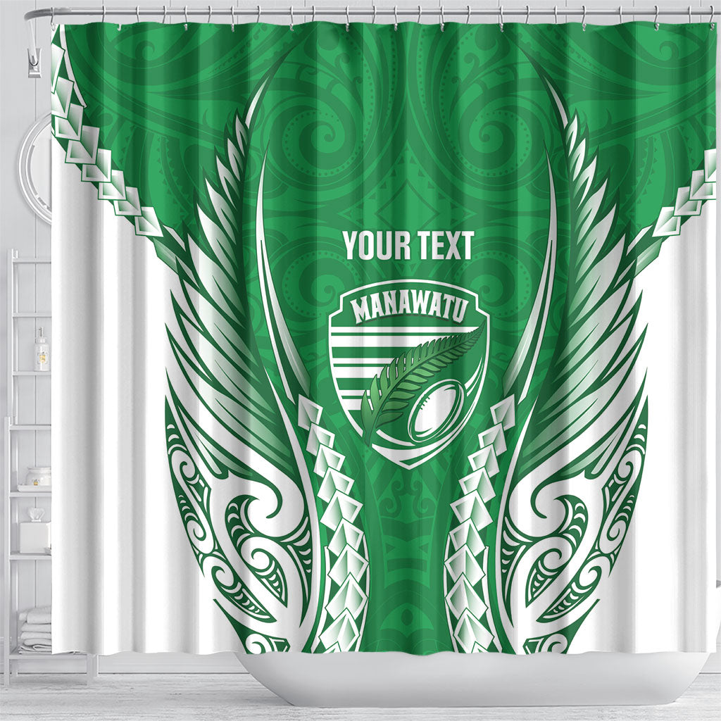 Manawatu 2026 Rugby Custom Shower Curtain NZ Maori Silver Fern LT14 - Polynesian Pride