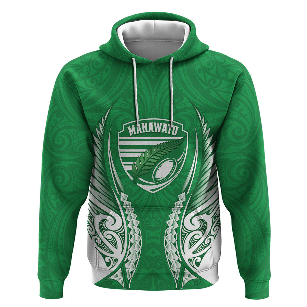 Manawatu 2026 Rugby Custom Zip Hoodie NZ Maori Silver Fern LT14 Pullover Hoodie Green - Polynesian Pride