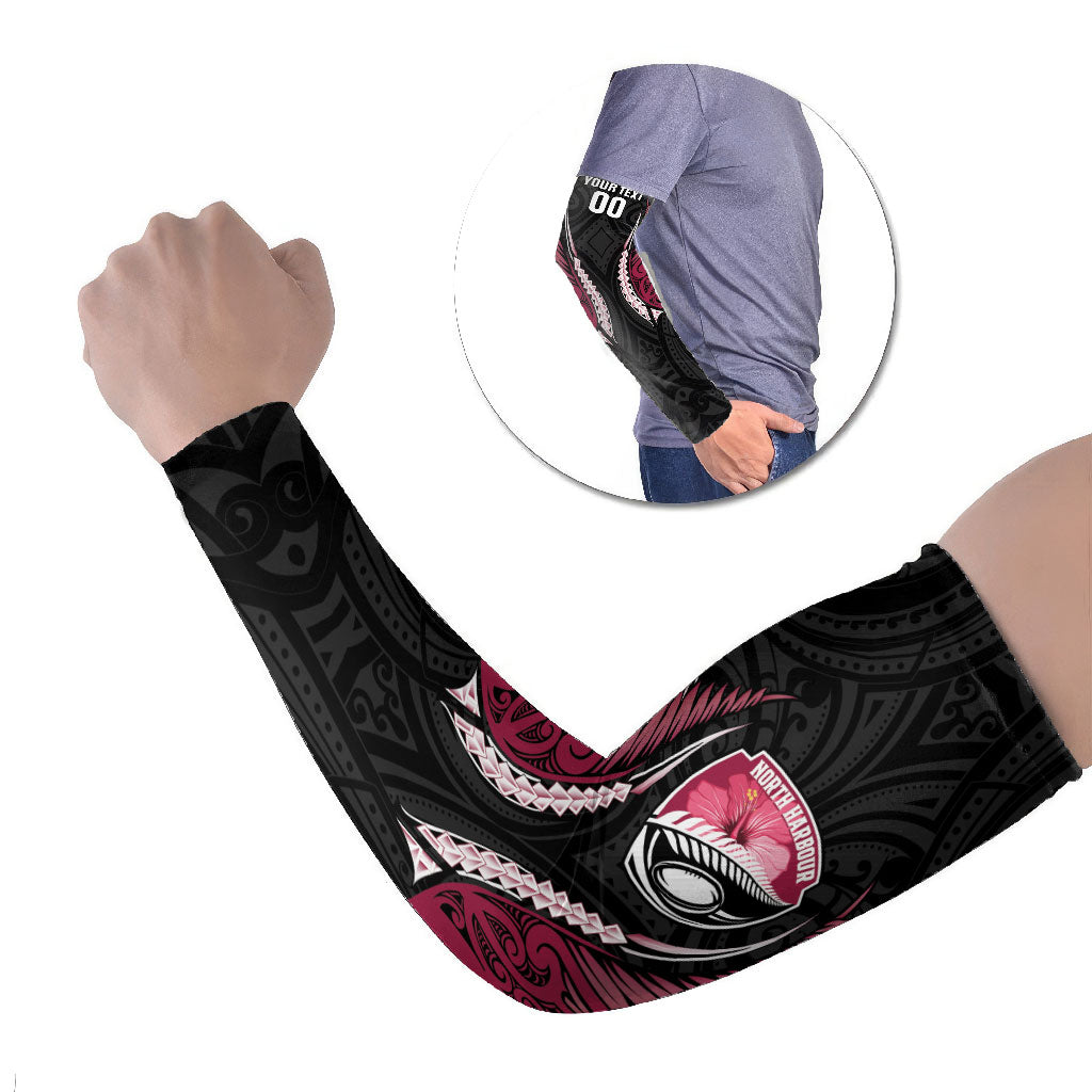 North Harbour 2026 Rugby Custom Arm Sleeves NZ Maori Silver Fern LT14 Set of 2 Maroon - Polynesian Pride
