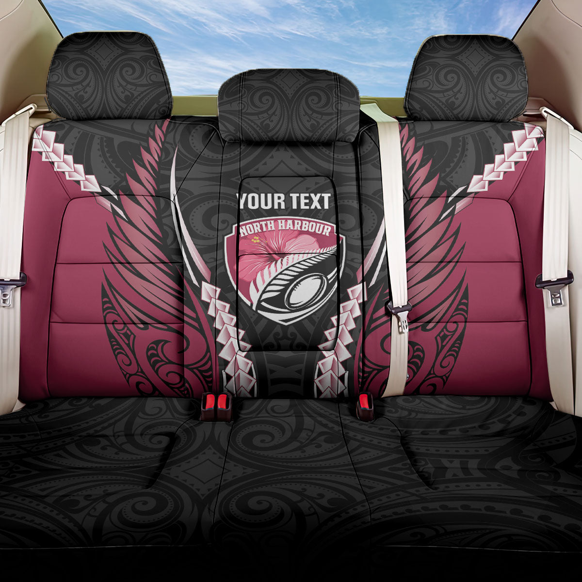 North Harbour 2026 Rugby Custom Back Car Seat Cover NZ Maori Silver Fern LT14 One Size Maroon - Polynesian Pride
